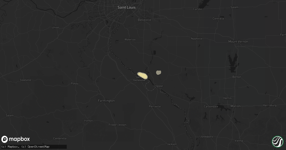 Hail map in Modoc, IL on August 12, 2026