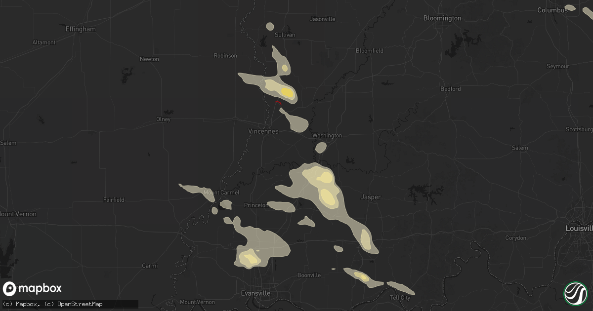 Hail map in Monroe City, IN on August 12, 2026