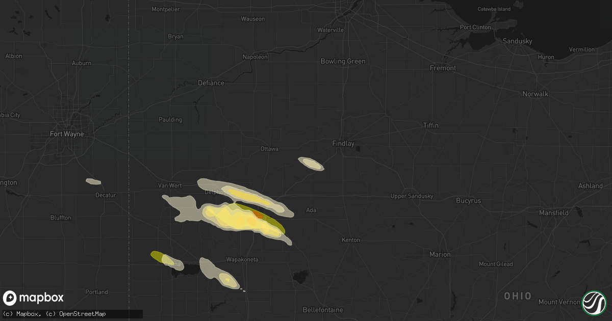 Hail map in Mount Cory, OH on August 12, 2026