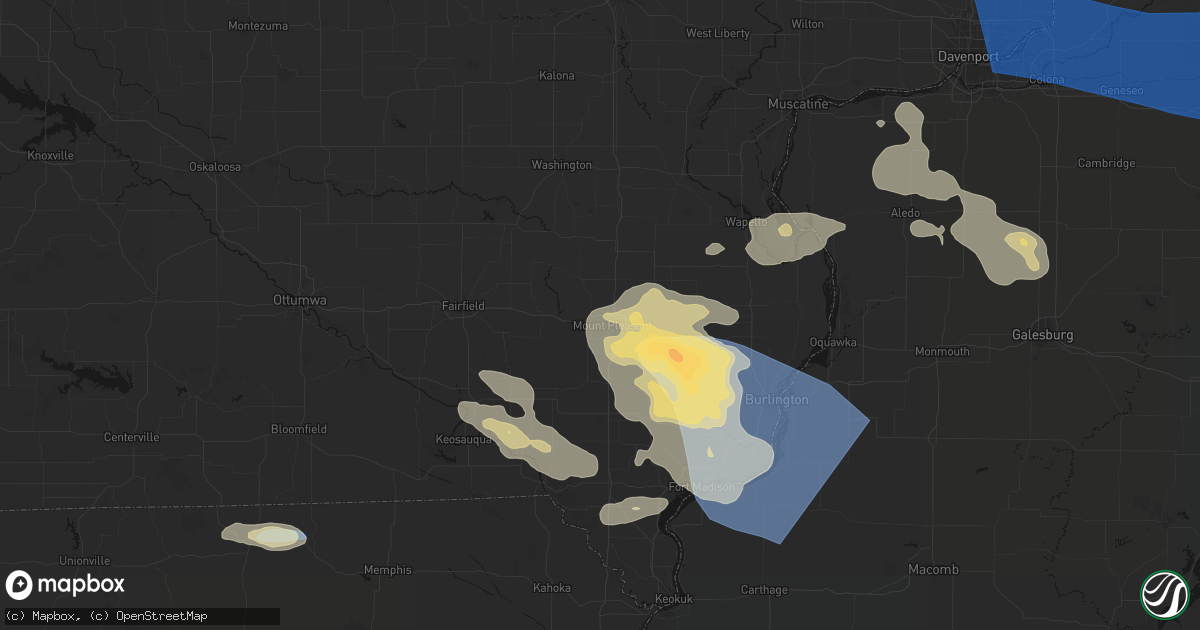 Hail map in Mount Pleasant, IA on August 12, 2026
