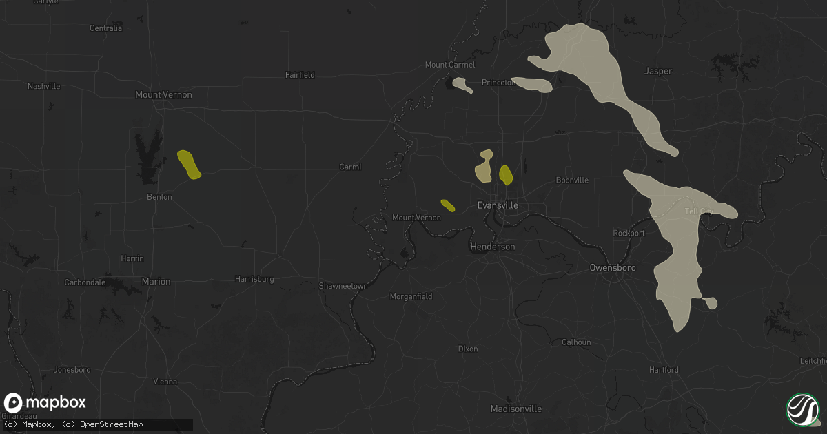 Hail map in Mount Vernon, IN on August 12, 2026