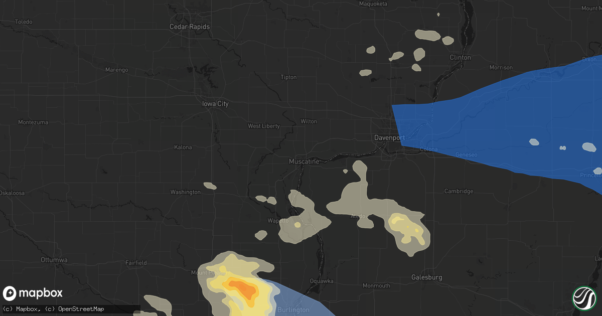 Hail map in Muscatine, IA on August 12, 2026