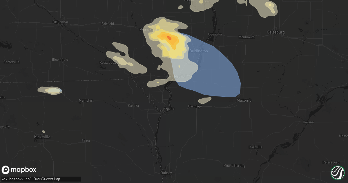 Hail map in Nauvoo, IL on August 12, 2026
