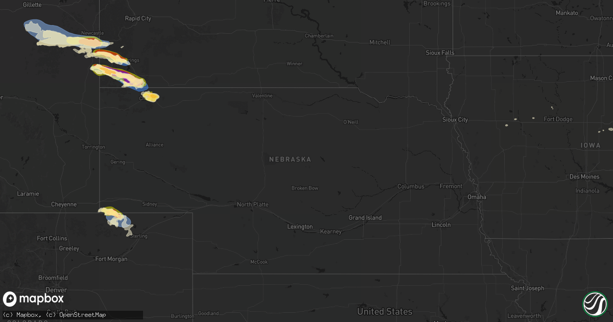 Hail map in Nebraska on August 12, 2026