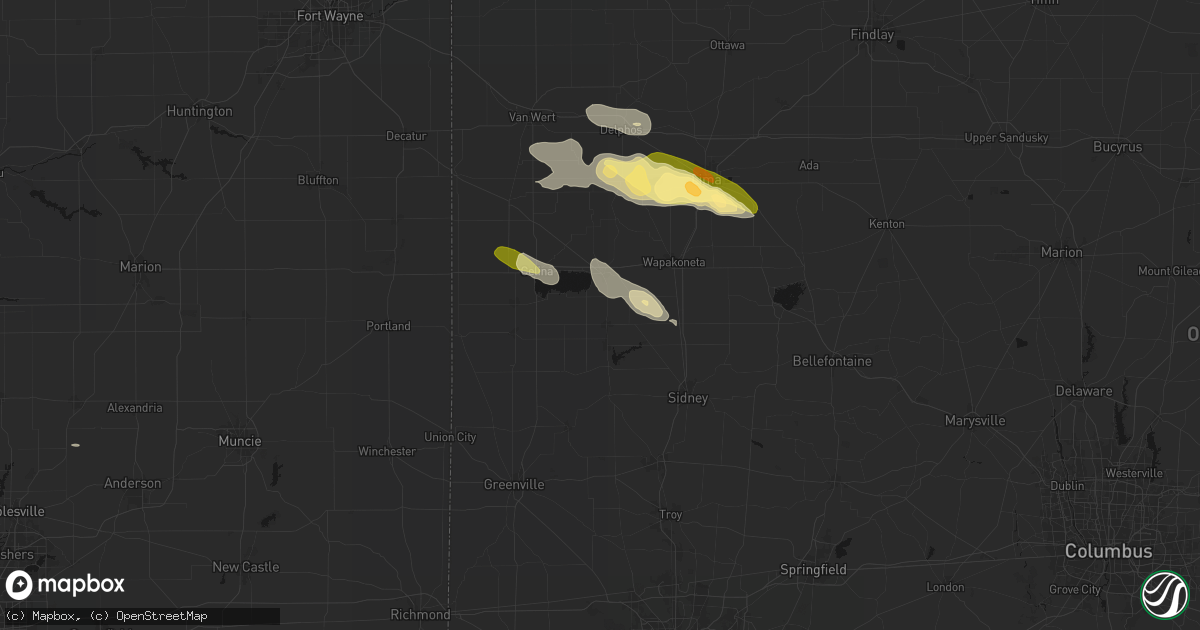 Hail map in New Bremen, OH on August 12, 2026