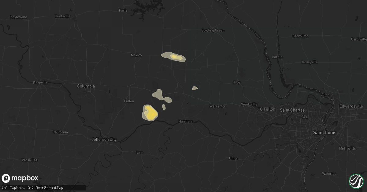Hail map in New Florence, MO on August 12, 2026