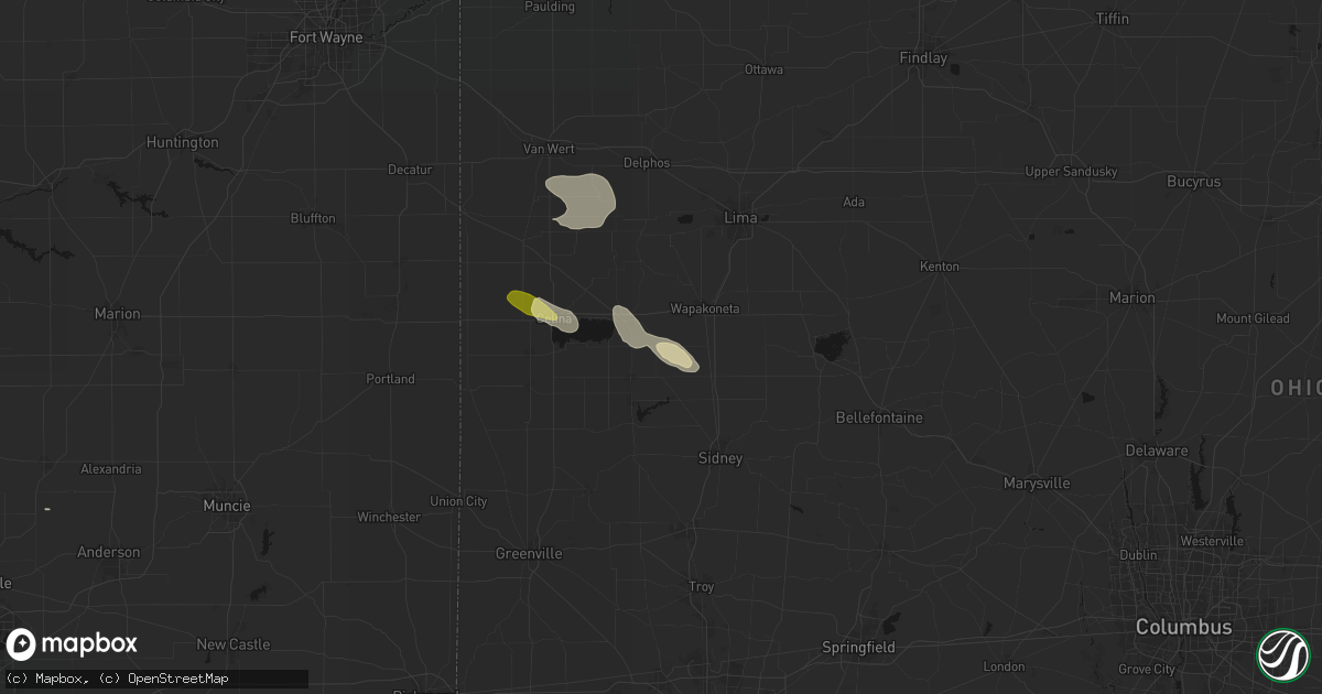 Hail map in New Knoxville, OH on August 12, 2026