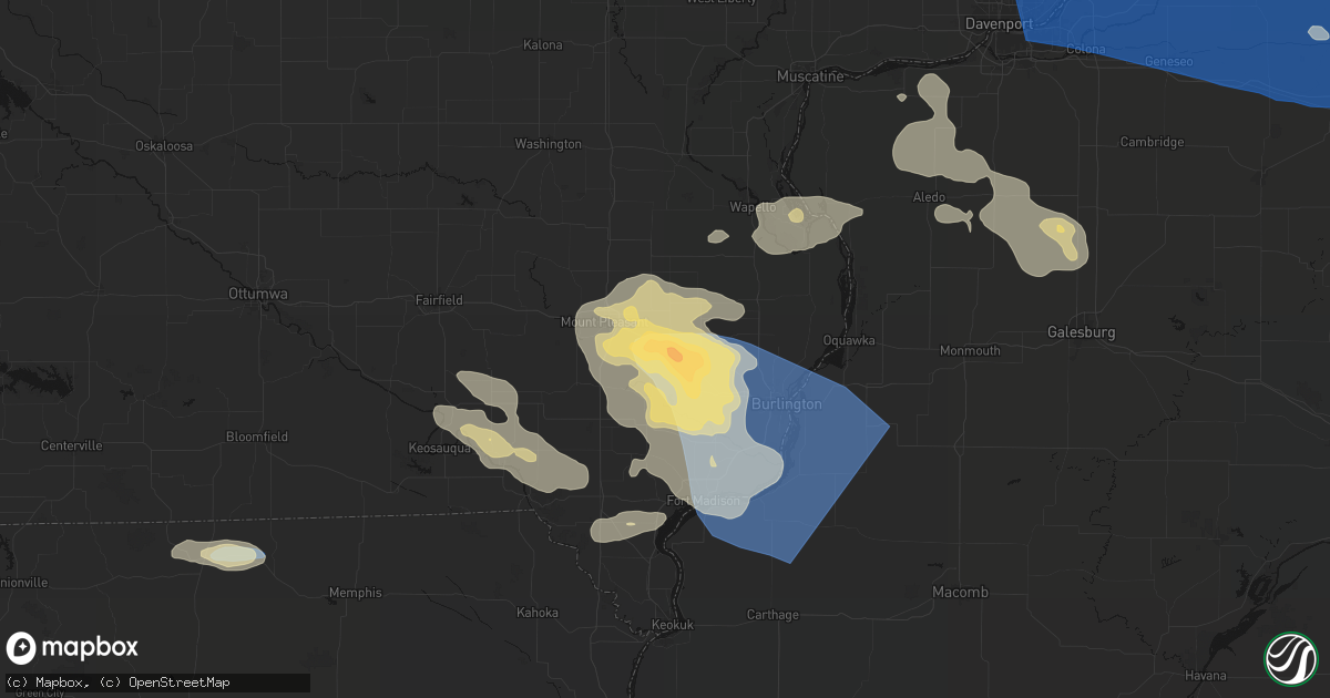 Hail map in New London, IA on August 12, 2026
