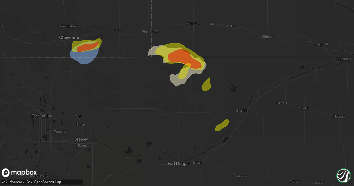 Hail map in New Raymer, CO on August 12, 2026