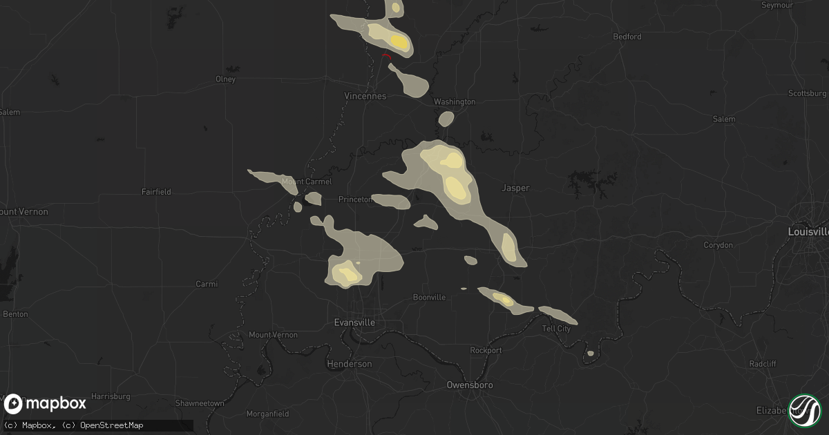 Hail map in Oakland City, IN on August 12, 2026