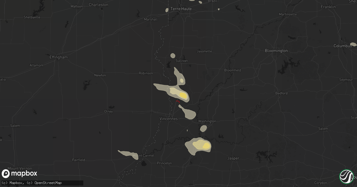 Hail map in Oaktown, IN on August 12, 2026