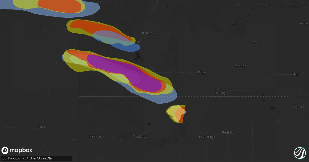 Hail map in Oelrichs, SD on August 12, 2026