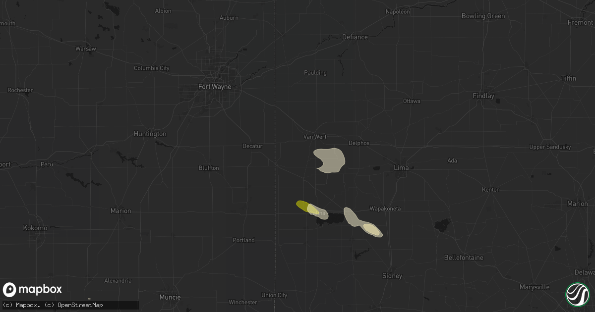 Hail map in Ohio City, OH on August 12, 2026