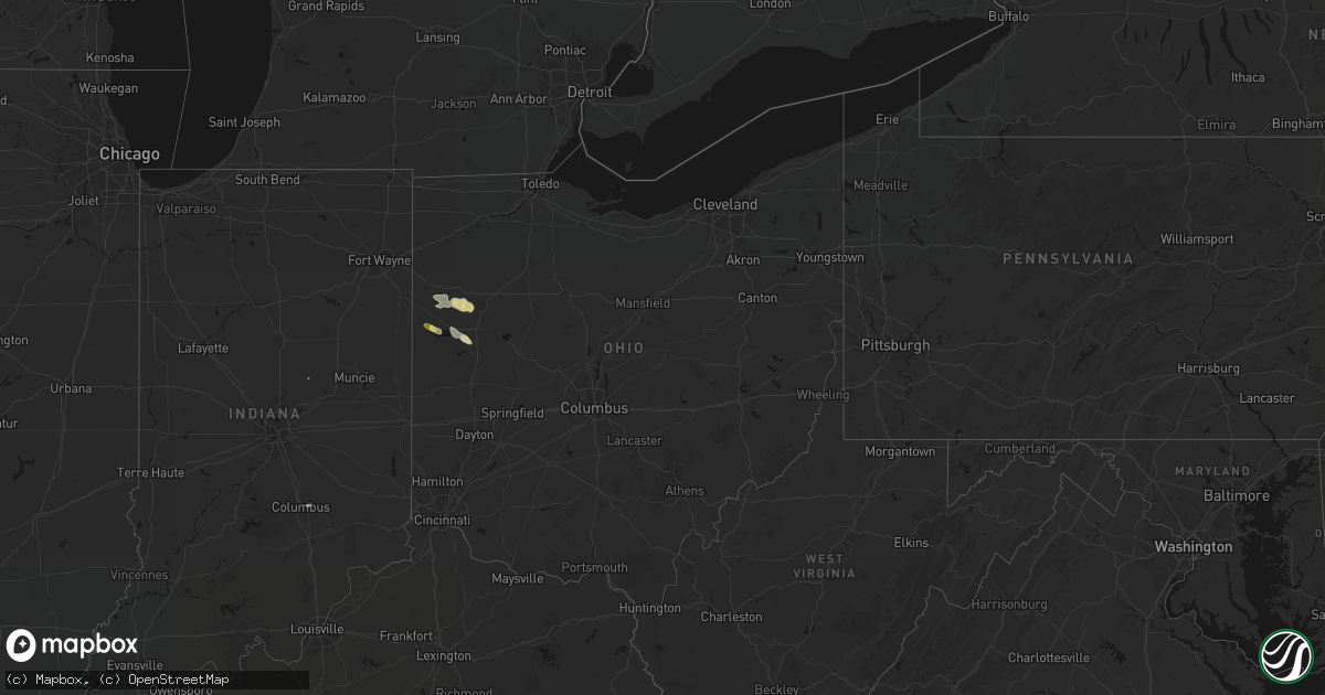 Hail map in Ohio on August 12, 2026
