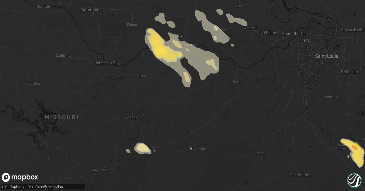 Hail map in Owensville, MO on August 12, 2026