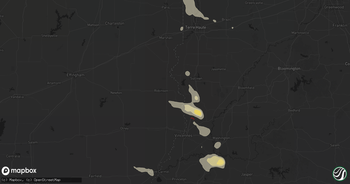 Hail map in Palestine, IL on August 12, 2026