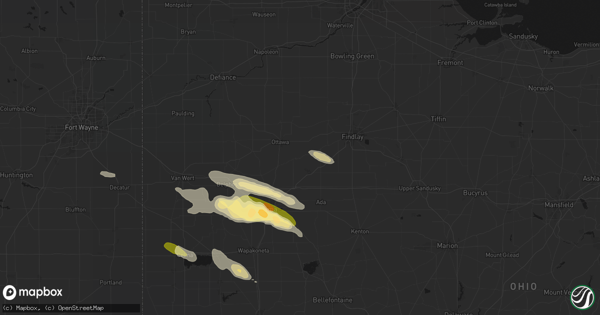 Hail map in Pandora, OH on August 12, 2026