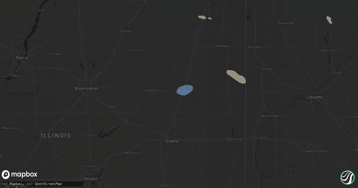 Hail map in Paxton, IL on August 12, 2026