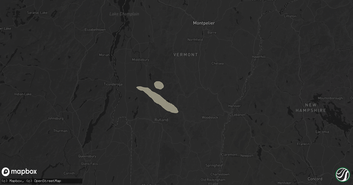 Hail map in Pittsfield, VT on August 12, 2026