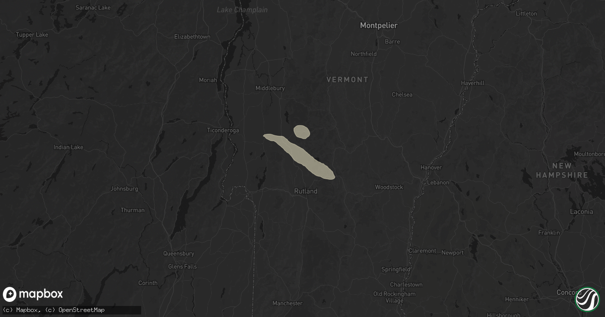 Hail map in Pittsford, VT on August 12, 2026
