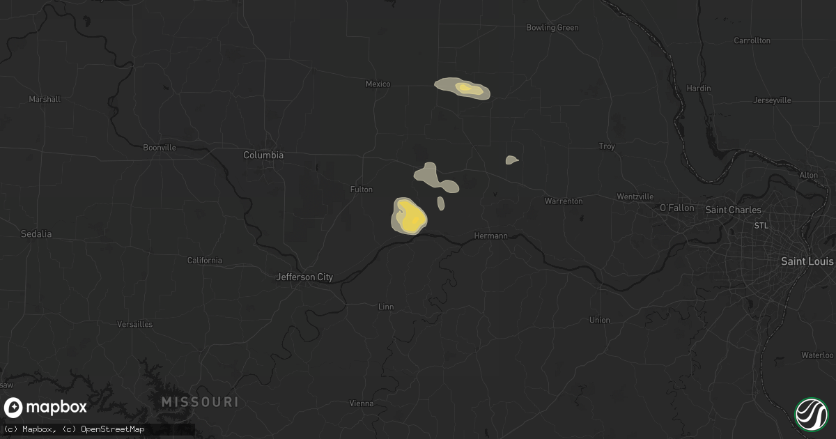 Hail map in Portland, MO on August 12, 2026