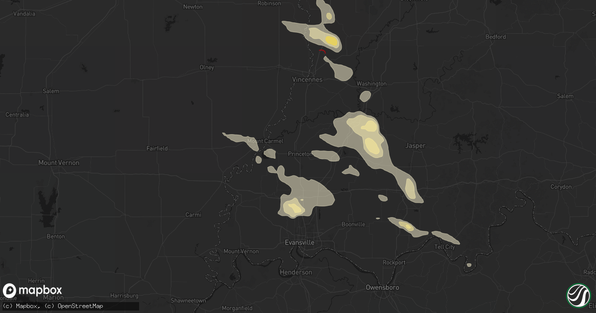 Hail map in Princeton, IN on August 12, 2026