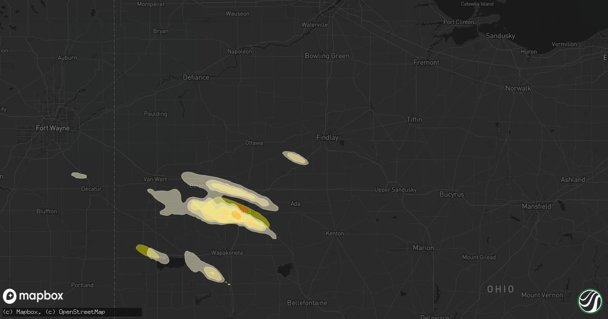 Hail map in Rawson, OH on August 12, 2026