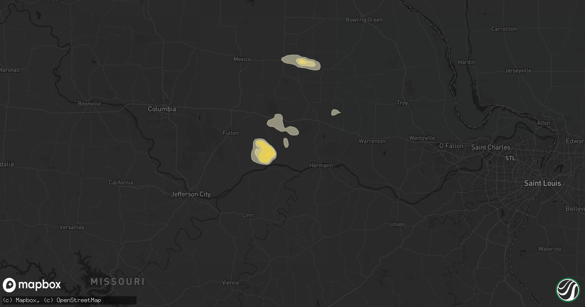 Hail map in Rhineland, MO on August 12, 2026