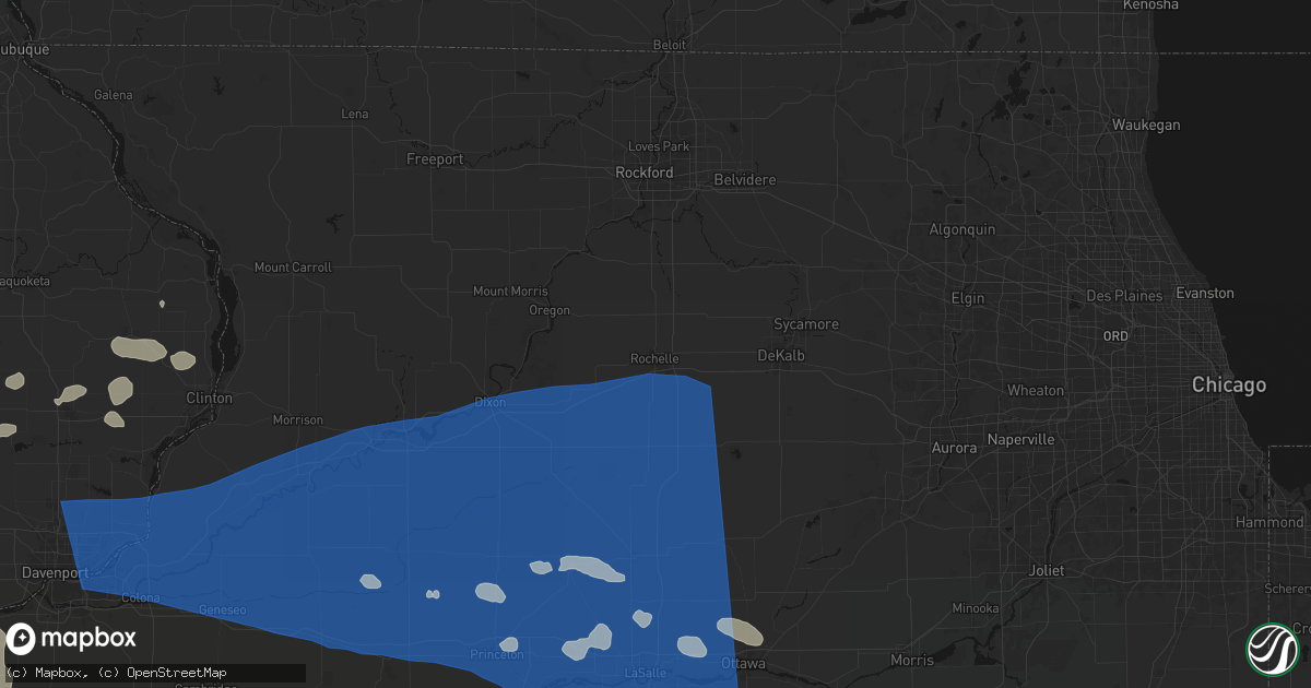 Hail map in Rochelle, IL on August 12, 2026