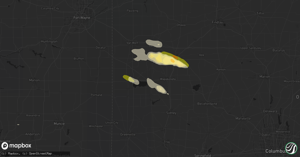 Hail map in Saint Marys, OH on August 12, 2026