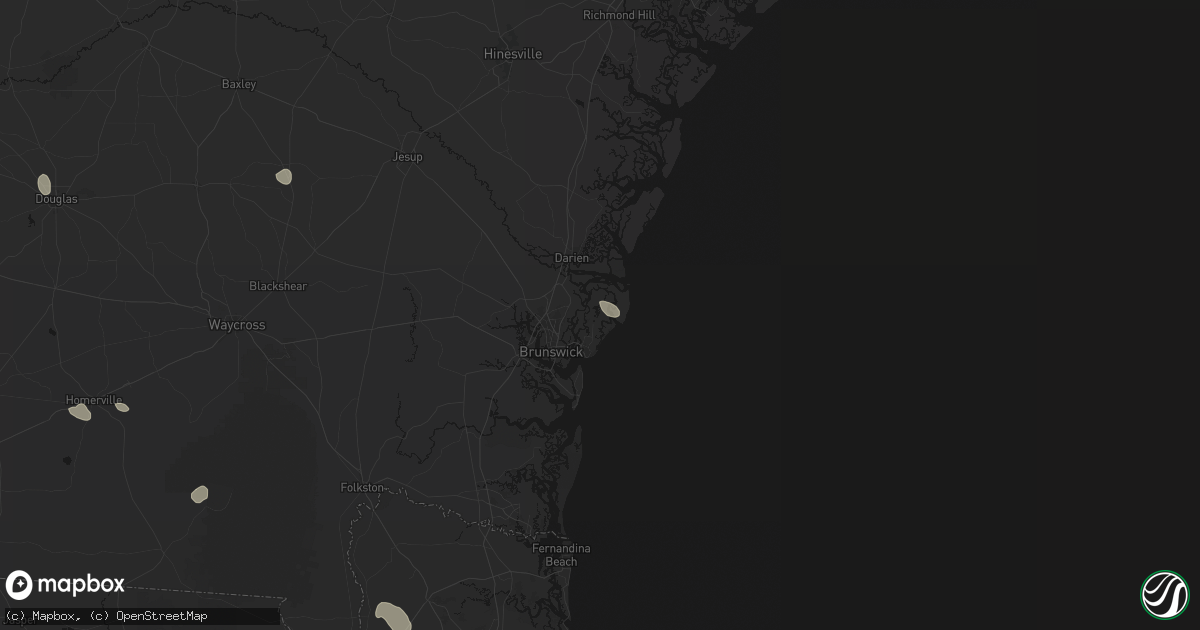 Hail map in Saint Simons Island, GA on August 12, 2026