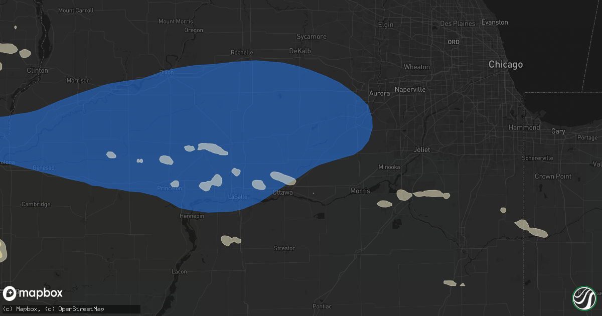 Hail map in Serena, IL on August 12, 2026