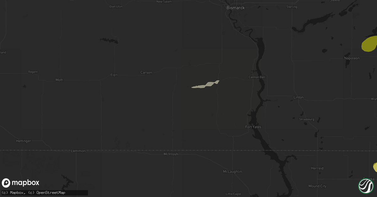 Hail map in Shields, ND on August 12, 2026