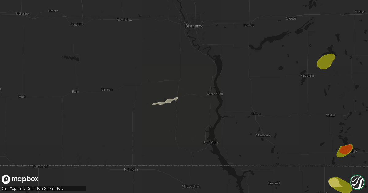 Hail map in Solen, ND on August 12, 2026