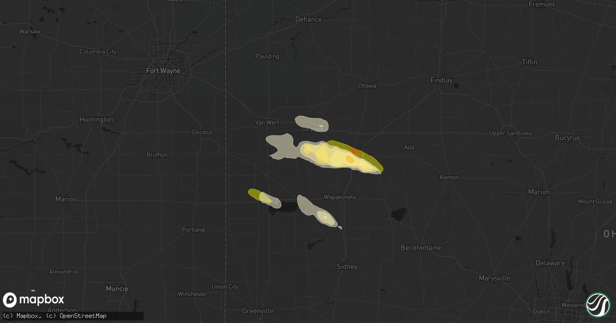 Hail map in Spencerville, OH on August 12, 2026