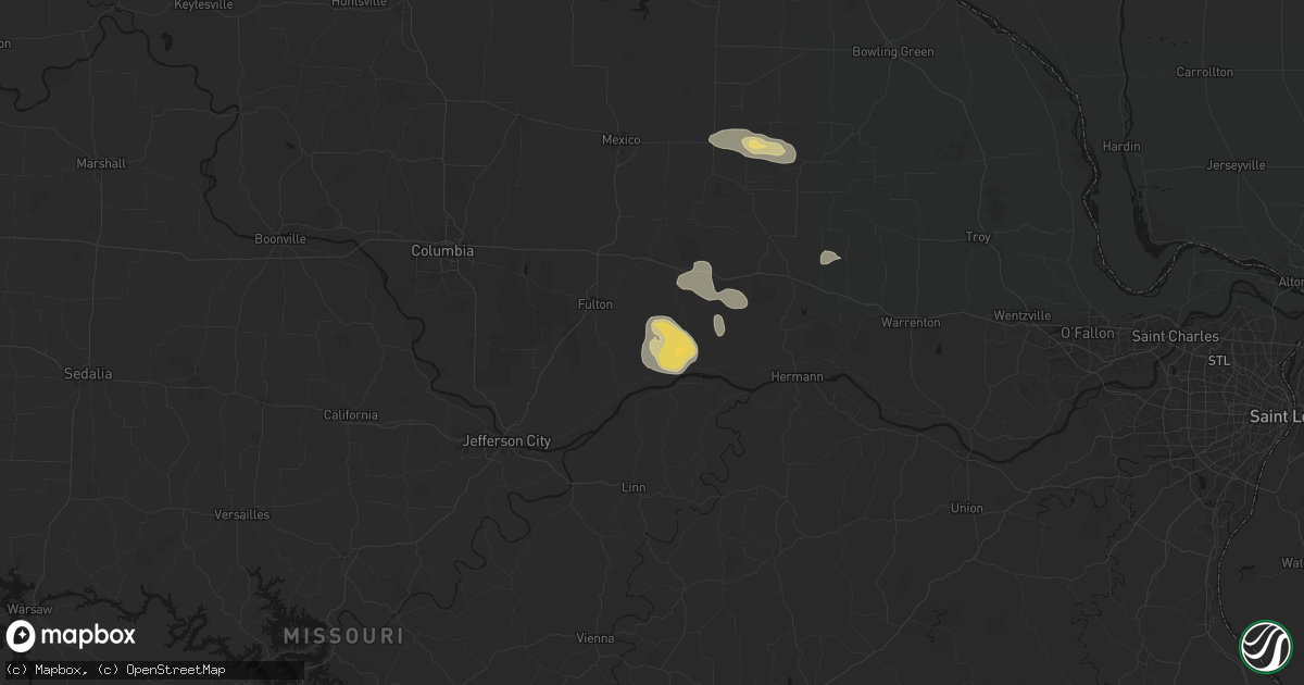 Hail map in Steedman, MO on August 12, 2026