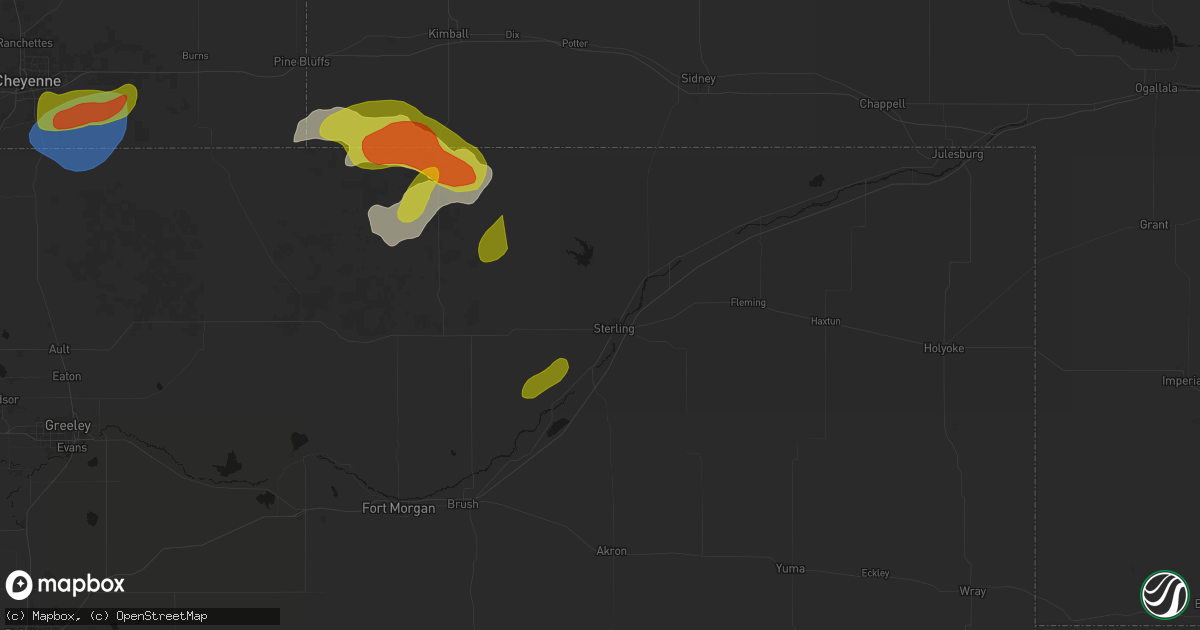 Hail map in Sterling, CO on August 12, 2026