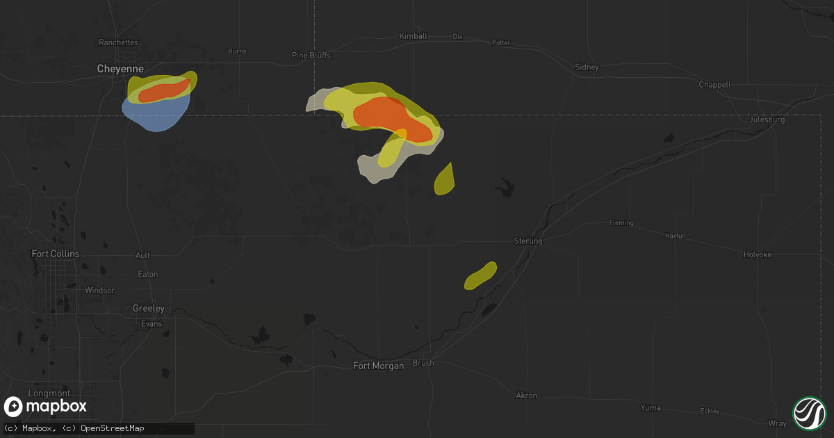 Hail map in Stoneham, CO on August 12, 2026