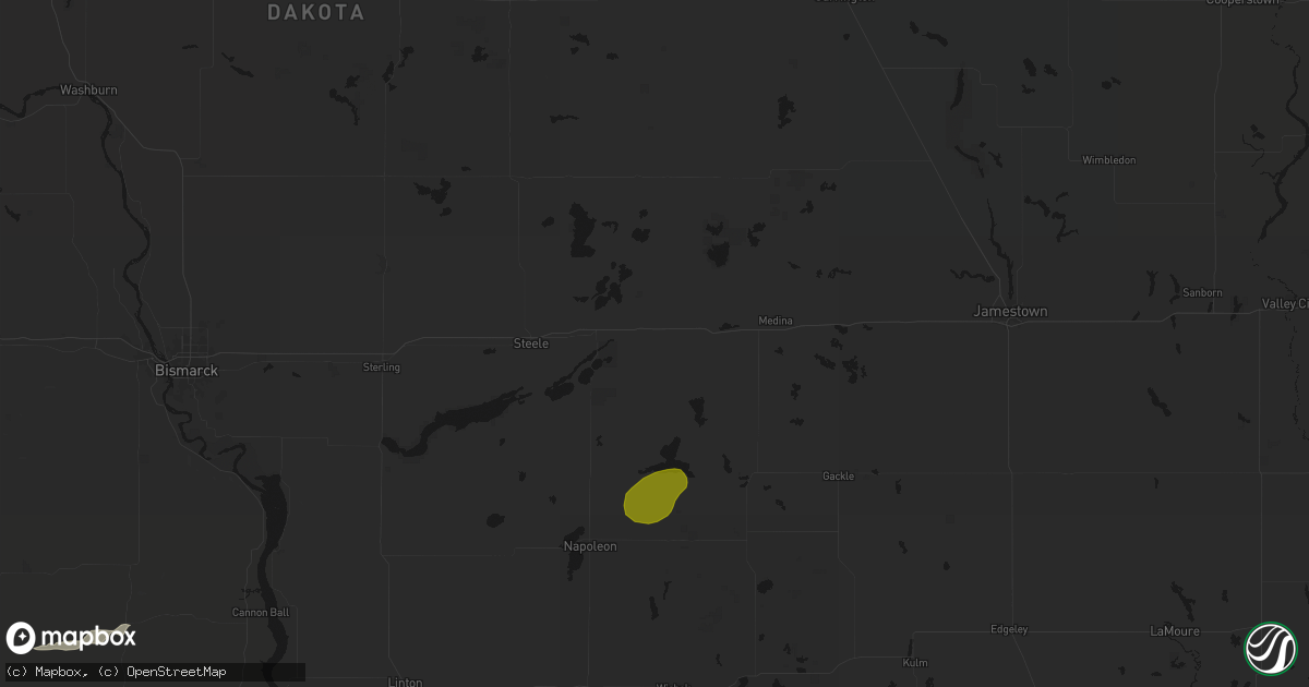 Hail map in Tappen, ND on August 12, 2026