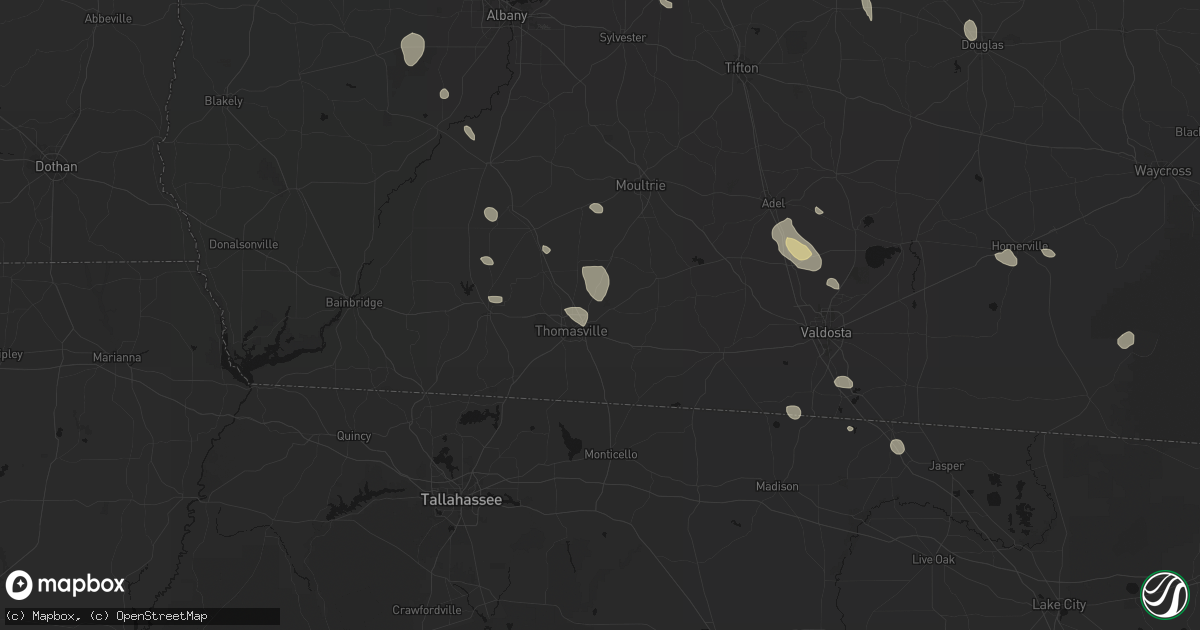Hail map in Thomasville, GA on August 12, 2026
