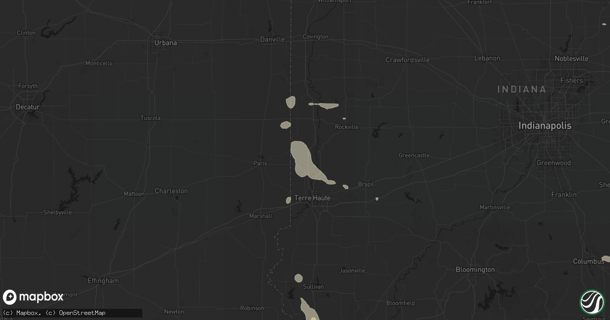 Hail map in Universal, IN on August 12, 2026