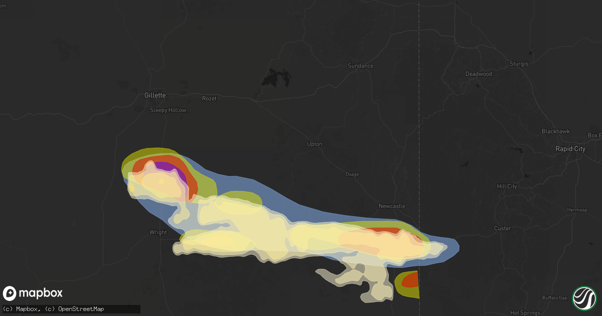 Hail map in Upton, WY on August 12, 2026