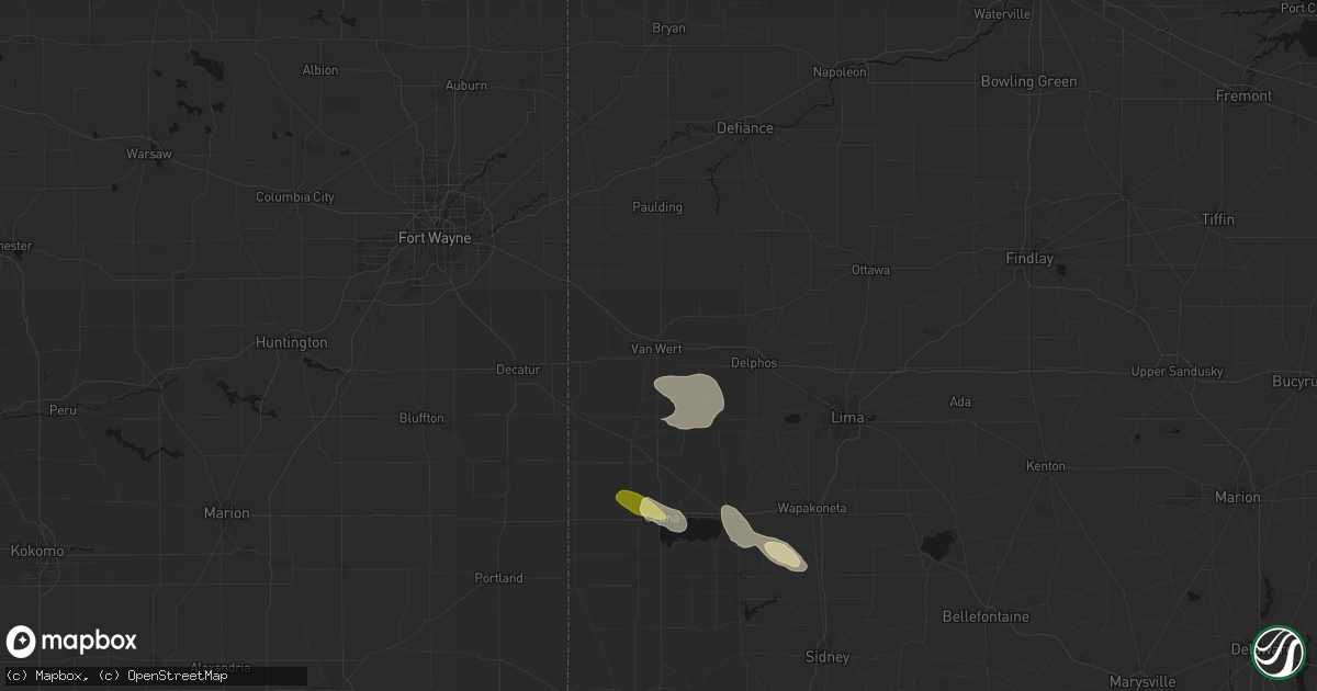 Hail map in Van Wert, OH on August 12, 2026