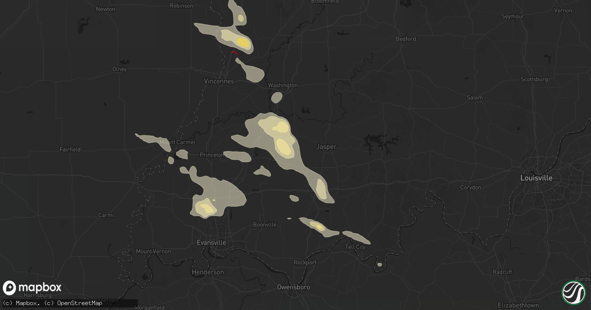 Hail map in Velpen, IN on August 12, 2026