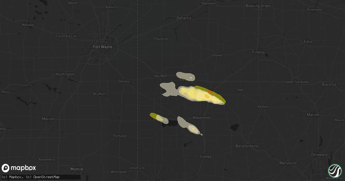 Hail map in Venedocia, OH on August 12, 2026