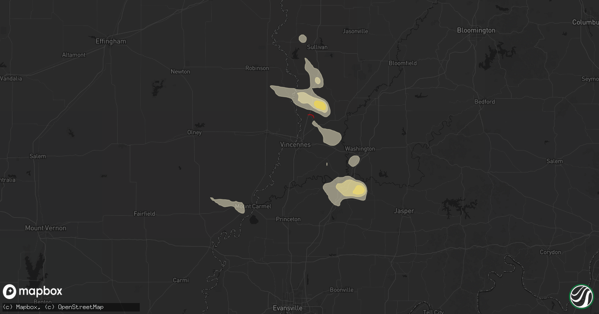 Hail map in Vincennes, IN on August 12, 2026