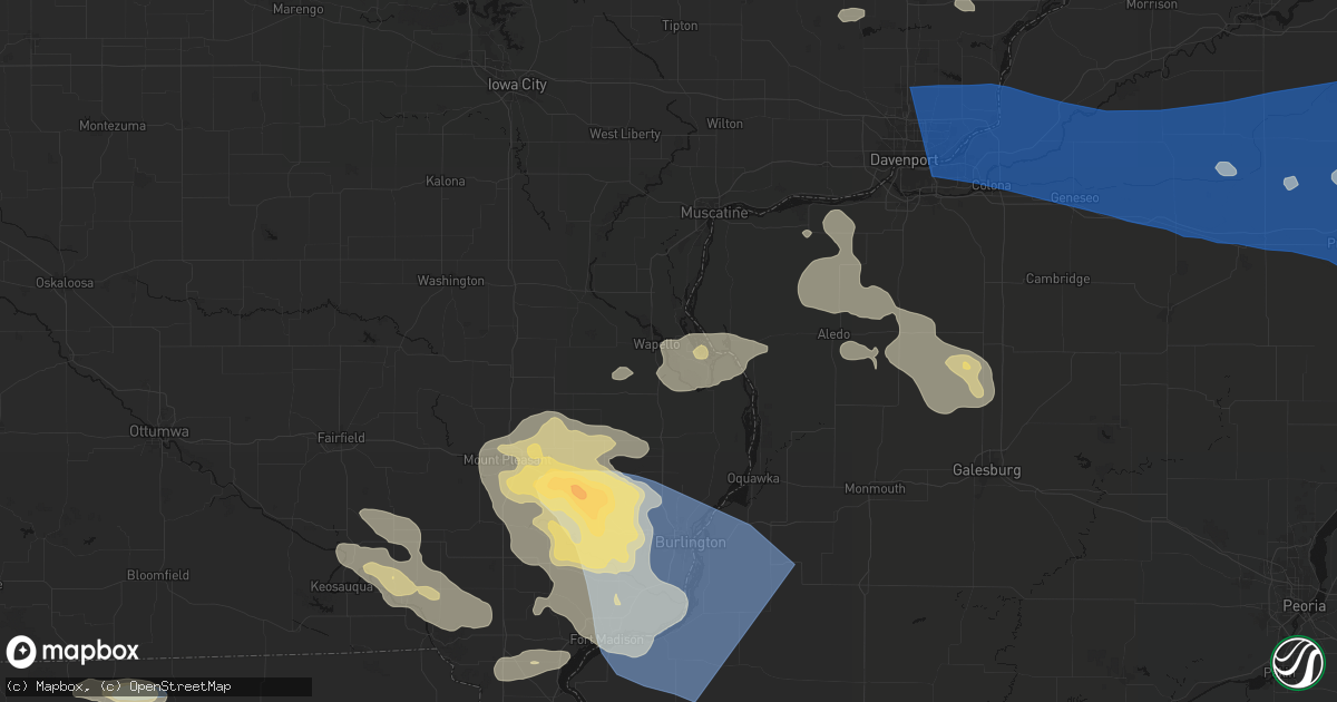 Hail map in Wapello, IA on August 12, 2026