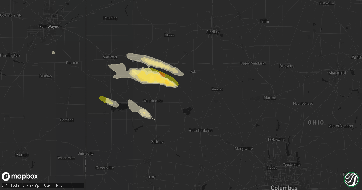 Hail map in Waynesfield, OH on August 12, 2026