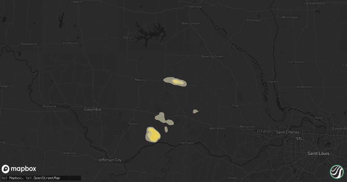 Hail map in Wellsville, MO on August 12, 2026