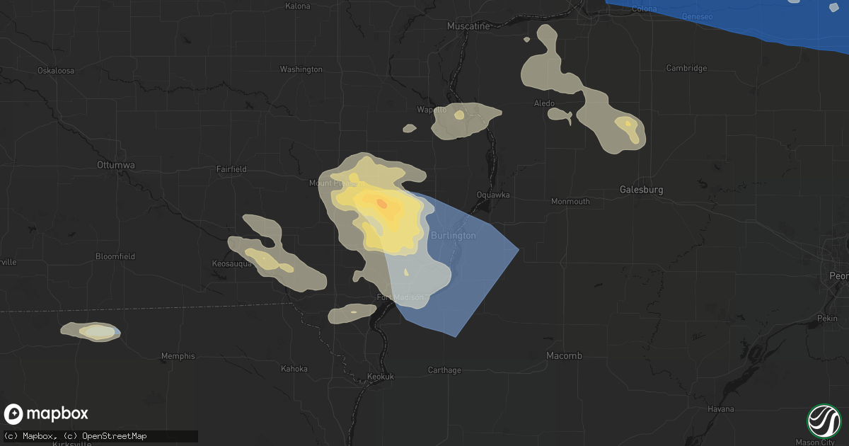 Hail map in West Burlington, IA on August 12, 2026